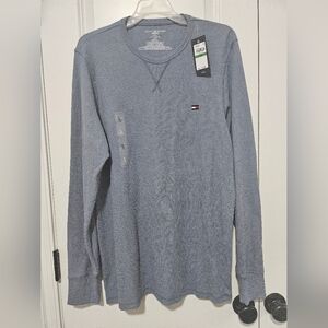 Tommy Hilfiger Men's Thermal Long Sleeve Crew Neck Shirt, Blue, Large, New w/Tag